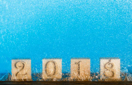 2018, for the frozen glass. Greeting card. Place for Your text.の写真素材