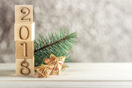 Christmas card. Children's blocks. Creative idea. The new year 2018. Place for text.の写真素材