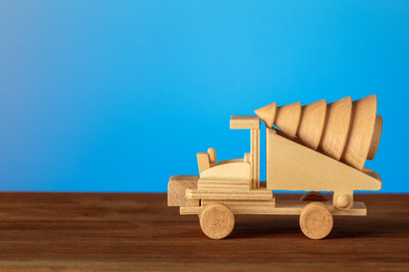 Wooden car toy, Christmas tree toy. Christmas card, place for Your text.の写真素材