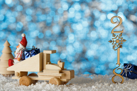 Christmas card, place for Your text. Toy scene. Winter landscape. A Christmas story.の写真素材