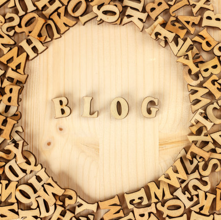 Wooden letters, blog creation, the English alphabet. Screensaver on your favorite blog.の写真素材