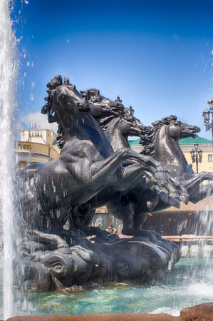Fountain with horses" Four seasons "Manege square. Moscow Russia.のeditorial素材