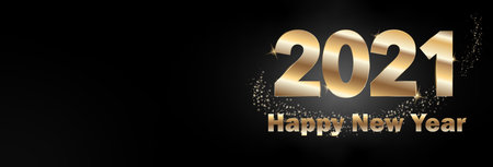 Happy New year 2021 - new year Shining background with gold numbers and glitter. Bokeh background. Starsの写真素材