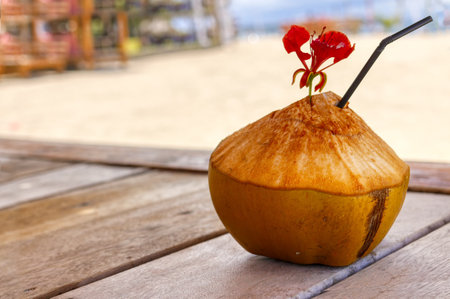 Indonesian coconuts, a tonic, exotic drink. Coconut.