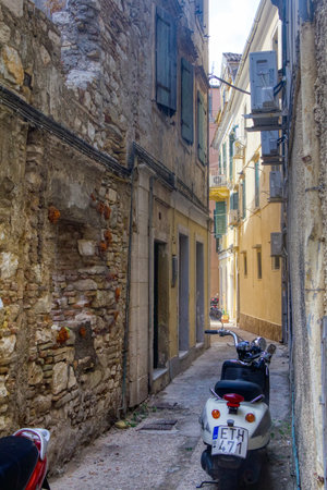 The island of Corfu. Streets of the city of Kerkyra, Ancient architecture. Summer landscape.のeditorial素材