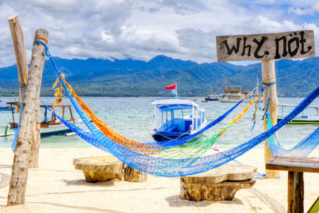 Gili Air Island in the Indian Ocean. 03.01.2017 Beach comfort. Scenery for the beach. Made by hand.のeditorial素材