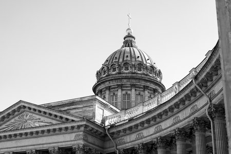 Kazan Cathedral, selected elements. Black And White Photo. Historical monument, an active Orthodox church in the center of St. Petersburg, Russia. 29.05.2021 pm 14.00のeditorial素材