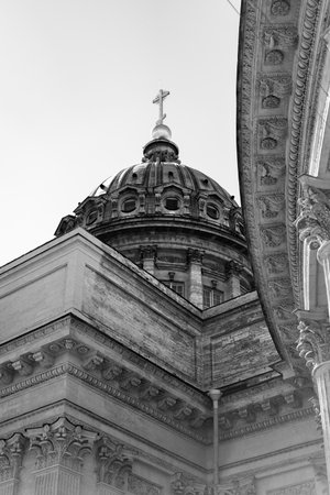 Kazan Cathedral, selected elements. Black And White Photo. Historical monument, an active Orthodox church in the center of St. Petersburg, Russia. 29.05.2021 pm 14.00のeditorial素材