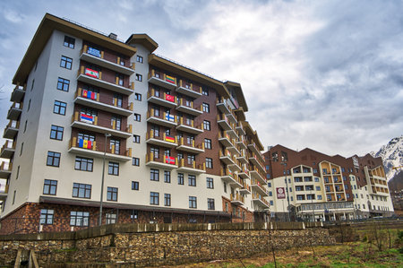 Sochi Olympic Village Russia 04/29/2021 Hotel-type buildings for the accommodation of national athletes. Now tourist hotels.のeditorial素材