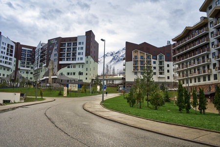 Sochi Olympic Village Russia 04/29/2021 Hotel-type buildings for the accommodation of national athletes. Now tourist hotels.のeditorial素材