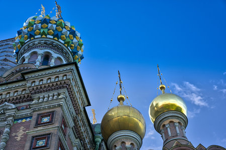 The Church of the Savior on Blood. Golden domes. A popular tourist destination. Russia Saint Petersburg 05/29/2021のeditorial素材