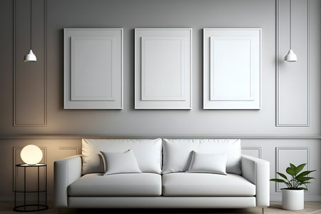 Mock up poster frame in interior background, 3D Illustrationの素材