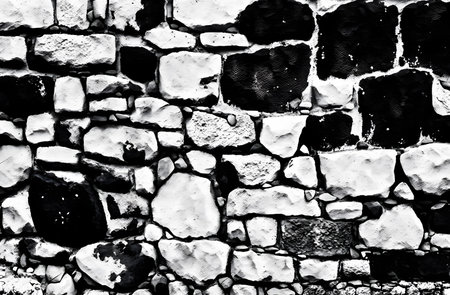 Black and white old brick wall. Abstract background and texture for design.の素材