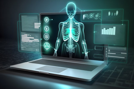 X-ray image of human body and medical icons. 3d renderingの素材