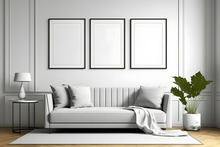 Mock up poster frame in interior background, 3D Illustrationの素材
