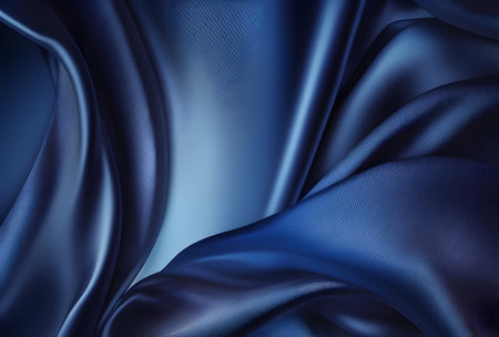 Blue satin fabric background close up. 3d render illustration.の素材
