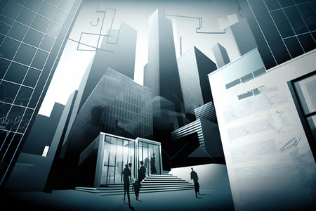 Silhouette of business people in the city. 3d renderingの素材