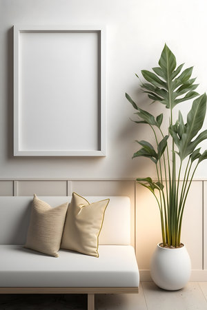 Mockup poster frame in modern interior background, 3d renderの素材