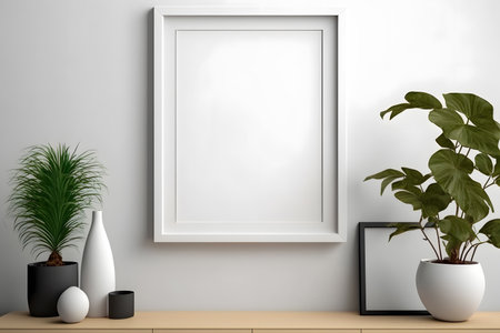 Mock up poster frame in modern interior background, 3D renderの素材