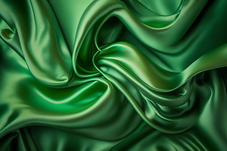 Green satin silk drapery background. 3d render illustrationの素材