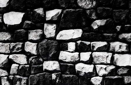 black and white stone wall texture for background. monochrome toneの素材