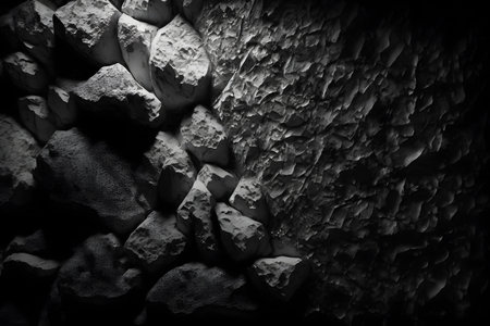 abstract black and white texture of a stone wall close-upの素材