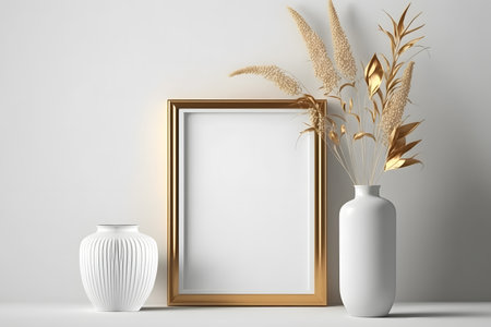 Mock up blank frame in interior background, 3D render illustrationの素材