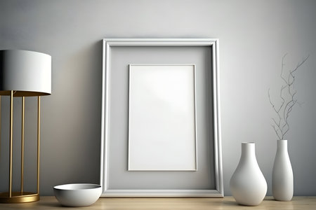 Mock up poster frame in modern interior background. 3D renderingの素材