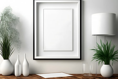 Mock up poster frame in modern interior background, 3d renderの素材