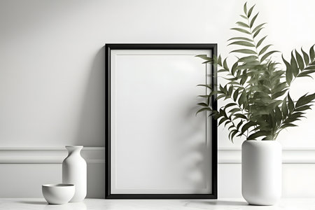 Mock up poster frame in interior background, 3D render illustrationの素材