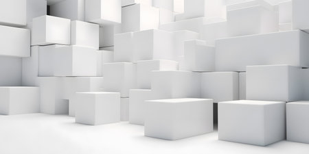 Abstract 3d rendering of white cubes in empty space. Futuristic background design.の素材
