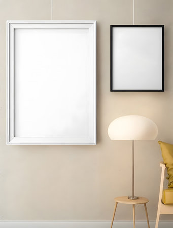 Mock up poster frame in modern interior background. 3d renderの素材