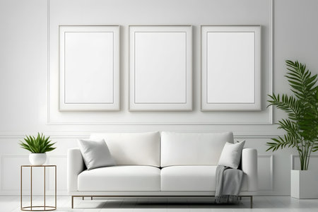 Interior of modern living room with white sofa, 3d renderの素材