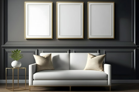 Mock up poster frame in classic interior background, 3d renderの素材
