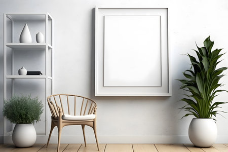 Mock up poster frame in interior background, 3D Illustrationの素材