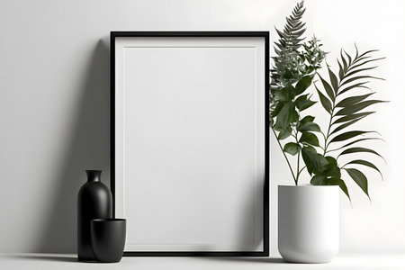 Mock up poster frame in interior background, 3D render illustrationの素材