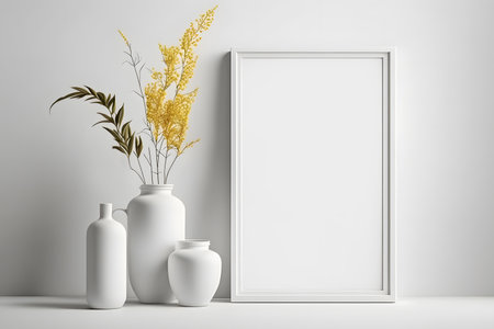 White frame mockup in interior background. 3d render, 3d illustrationの素材