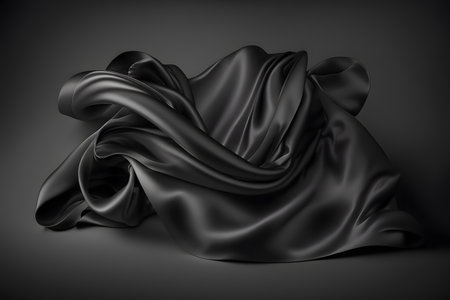 Abstract background of black wavy silk or satin. 3d rendering image.の素材