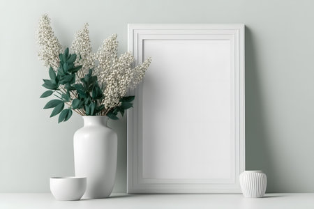 Mockup poster frame in interior background, 3D render illustrationの素材
