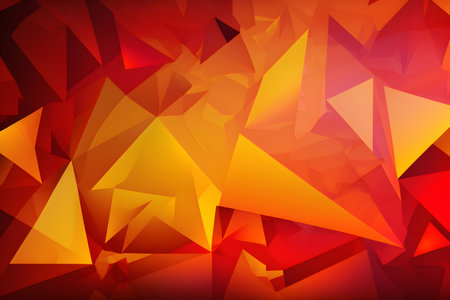 Abstract background of 3d triangles. Red, orange, yellow colors.の素材
