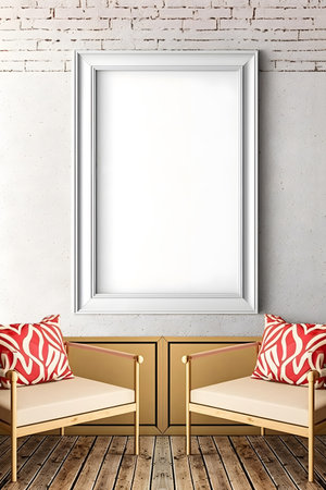 Blank picture frame mock up in modern interior. 3d illustrationの素材