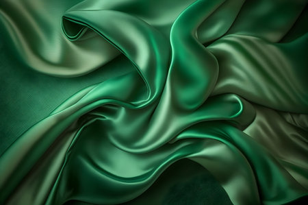 Closeup of rippled green silk fabric, 3d renderの素材