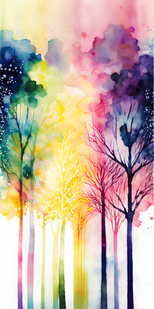 Abstract watercolor painting of trees in the forest. Vector illustration.の素材