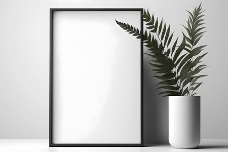 3d render of a white canvas with a green plant in a vaseの素材