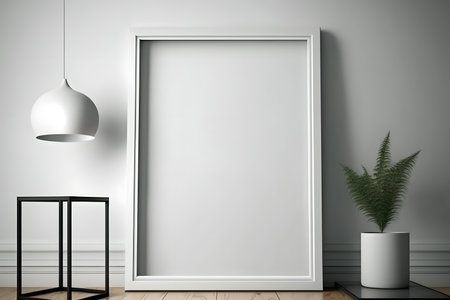 Empty white room interior. Mock up poster frame. 3d renderの素材