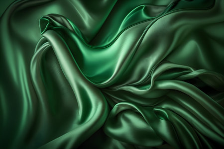 Closeup of rippled green silk fabric, 3d render illustrationの素材