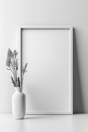 Mock up poster frame in interior background. 3d render illustrationの素材
