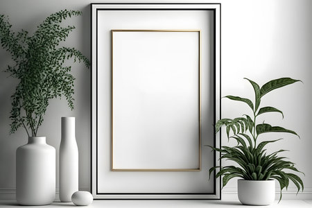 Mock up poster frame in modern interior background, 3D renderの素材