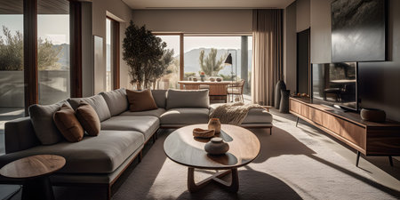 Interior of a modern living room in a villa. Nobody insideの素材