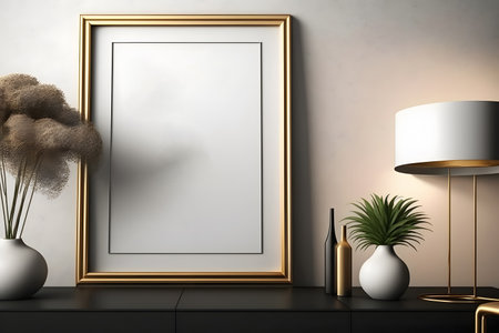 Mock up poster frame in modern interior background, 3D renderの素材